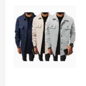 Men's Classic Jacket Set - Cream, Gray, and Blue Large.